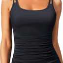 Women Tankini Swim Top Only - Tummy Control Swimsuit Bathing Suit Top (X-Large, Black)