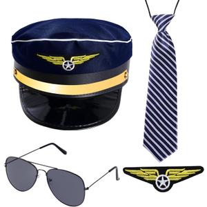 HOVEOX Pilot Costume Accessories Airline Pilot Captain Costume Airline Pilot Captain Hat Pilot Costume for Men Halloween Party Cosplay Blue