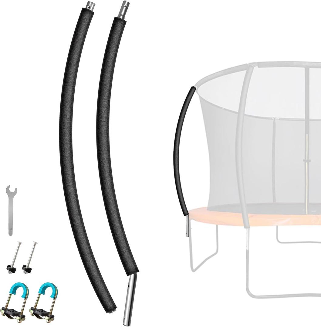 1PCS Trampoline Curved Pole, Universal Trampoline Pole Replacement Enclosure Pole to Fit 8-16FT Curved Pole Trampoline Frame, Includes Foam Sleeve and Hardware for 2 Installation Options