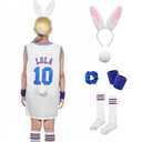DreamJ Halloween Women's Bunny Cosplay Costume,Basketball Jersey Outfit for Adult Women Halloween Set Basketball Vest (White, XL)