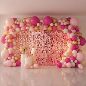 Pink Shimmer Wall Backdrop 48 Panels Cover 6 x 8 Ft, Photo Backdrops for Wedding,Anniversary,Birthday,Party Decoration