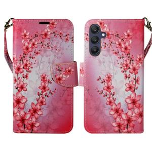 Zase Design for Samsung Galaxy A35 5G Wallet Phone Case Protective Flip Cover Purse Cute Woman Premium PU Leather Folio w/Kickstand ID Card Slot Wrist Strap Magnetic Lock (Pink Cherry Blossom)