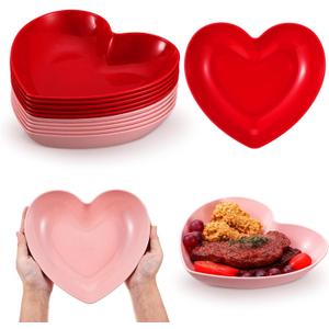 10 Pcs 8.5 Inch Heart Plates Valentine's Day Plates Plastic Heart Shaped Bowls Dessert Appetizer Salad Bowls for Valentine's Day Party Supplies (Red Pink)