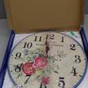 VIKMARI 14 Inch Wooden Wall Clock Vintage Parfum Roses Style for Kitchen Office Home Silent Non-Ticking Art Hanging Clock Arabic Numerals Battery Operated Indoor Wall Clocks