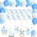 Blue Baby Boy Shower Decorations, Baby Boy Banner Blue White Balloons Banner Hanging Swirls Welcome Baby Banner Baby Shower Decorations Gender Reveal Decor A Sweet Baby is on His Way Party Supplies