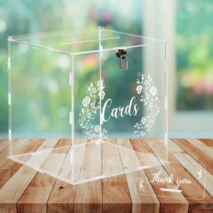 Wedding Card Box Clear Acrylic Card Box with Lock & Sign Wedding Money Post Gift Card Holder Box for Reception, Anniversary, Birthday Party, Graduation, Baby Shower Decorations
