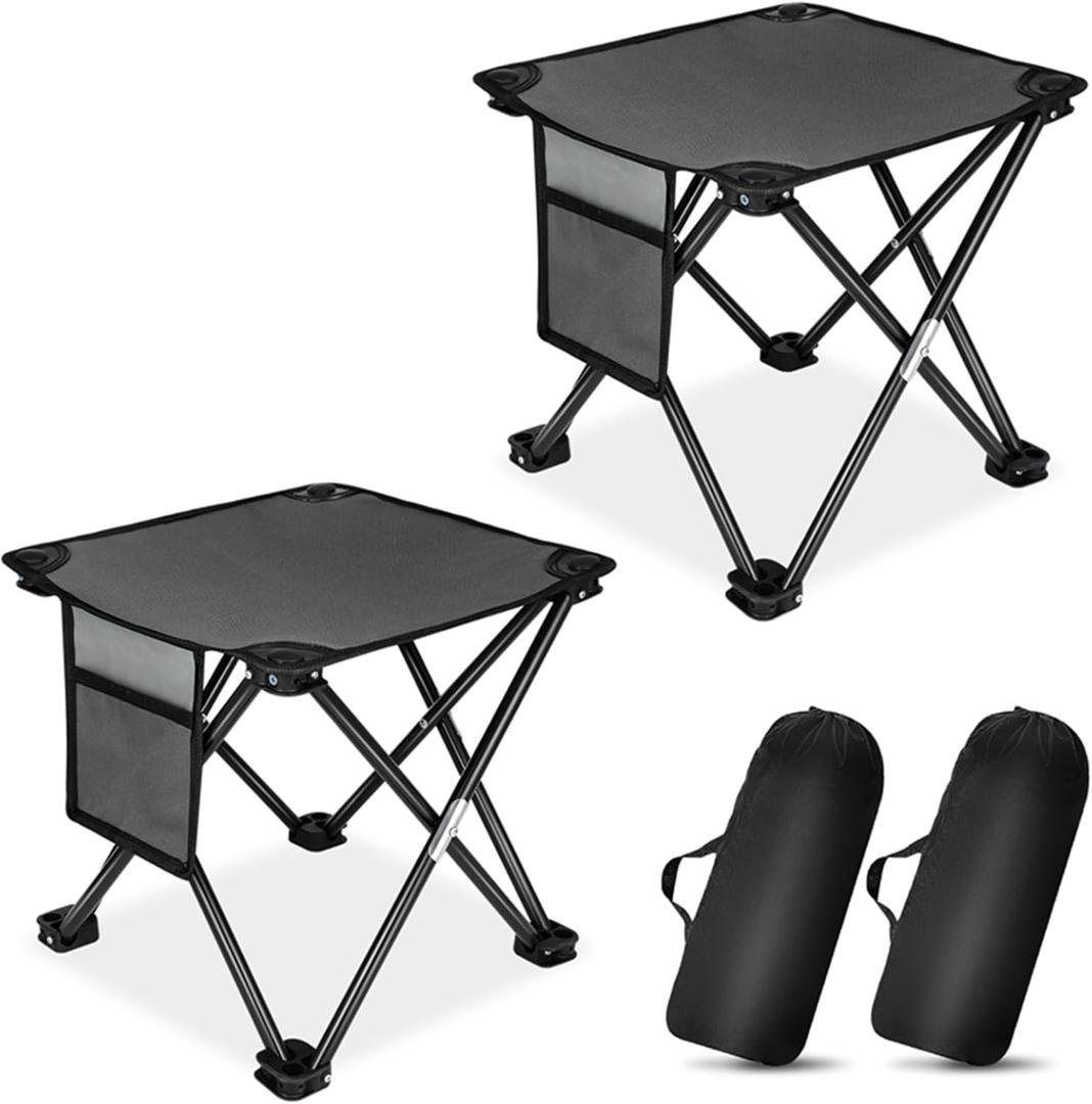 KABOER 2 Pack Folding Camping Stool Portable Outdoor Camping Chair for Fishing BBQ Hiking Gardening and Beach,Travel with Carry Bag(Grey)