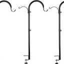 WOSIBO 3 Pack Three Span Deck Hook, 37 Inches Deck Bird Feeder Pole, Hanging Baskets Porch Multi-Hook for Deck Kit with Three Branches for Plant Hangers, Lanterns, Wind Chimes and More