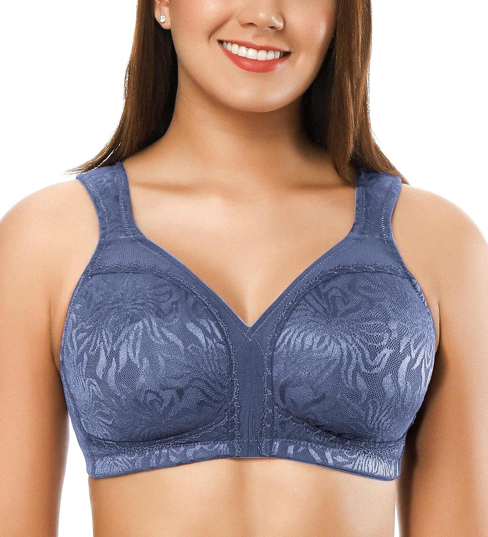 ZeroBound Women's Minimizer Bras Comfort Cushion Strap Wirefree Full Coverage Large Bust Non-Padded Bra (48H, Gray Blue)