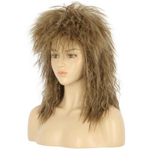 VGbeaty Women Shoulder Length Curly Light Brown Metal Punk Rocker Disco Mullet Wig For Cosplay Party Halloween Costume Anime