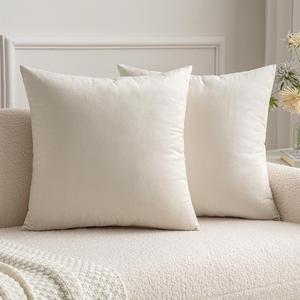 MIULEE 26x26 Inch Euro Sham Velvet Pillow Covers, Set of 2 Large Square Decorative Pillows -Cream White Super Soft for King Bed, Sofa, Couch, Accent Chairs