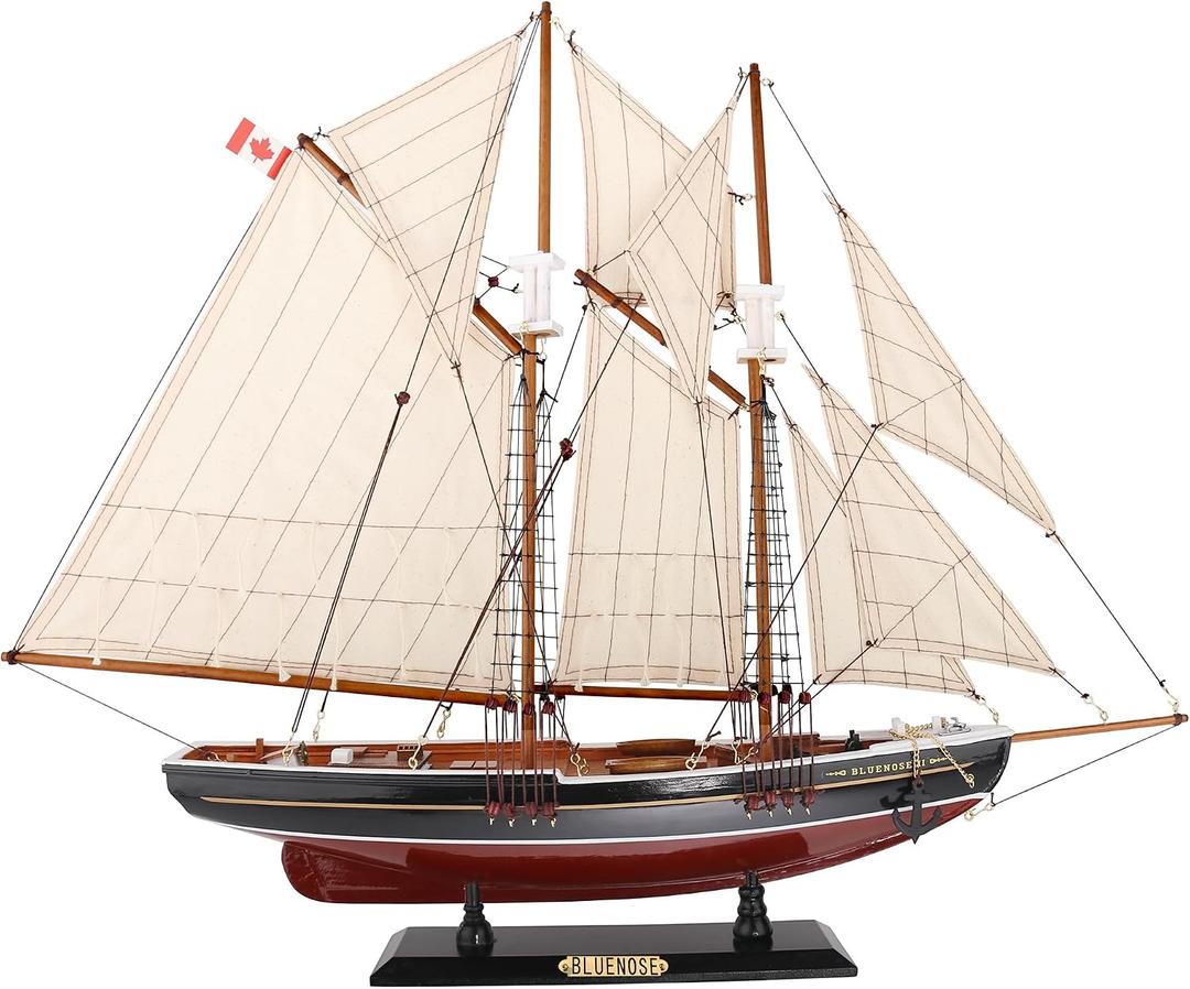 NAUTIMALL 26" Wooden Sailboat Model Sailing Yacht Bluenose Schooner Ship Scale Replica Nautical Home Decor Display Collection Watercraft (26")