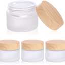 50 Gram/ml Glass Cosmetic Containers with lidsRound Frosted Cosmetic Jars with Leakproof lids,Small Empty Glass Sample Jars for Makeup Lip Scrub Balm Lotions Sample Eye Creams DIY (4 PACK 50ML)