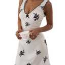 SOLY HUX Women's Floral Nightgowns Deep V Neck Sleeveless Pajama Slip Dress Sleepwear Black and White Large (White, L)