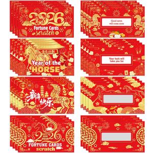 4 x HOWAF Chinese New Year Scratch Off Fortune Cards, 2026 Year of The Horse Party Game Scratch Off Fortune Cards, Spring Festival Scratch Off Card for 2026 Lunar New Year Party Favors 24pcs