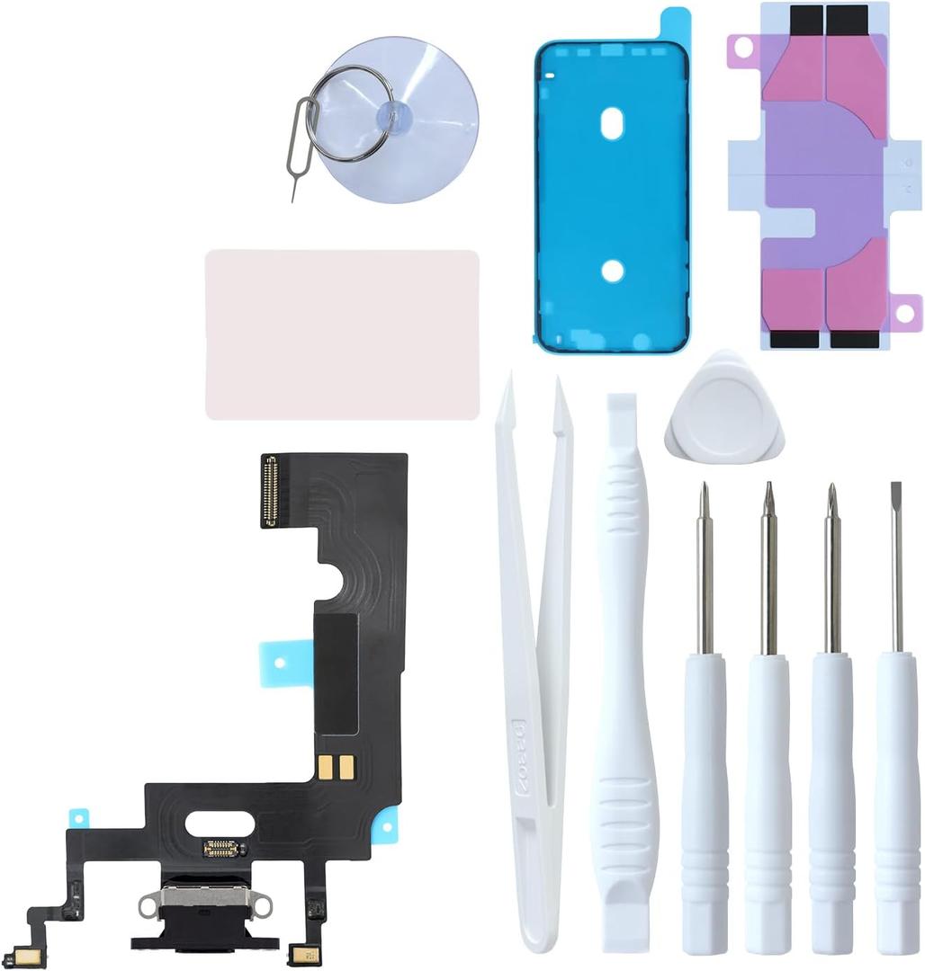 for iPhone XR Charging Port Replacement, Dock Connector & Microphone Assembly with Repair Tools for iPhone XR 6.1 Inch All Carriers (Black)