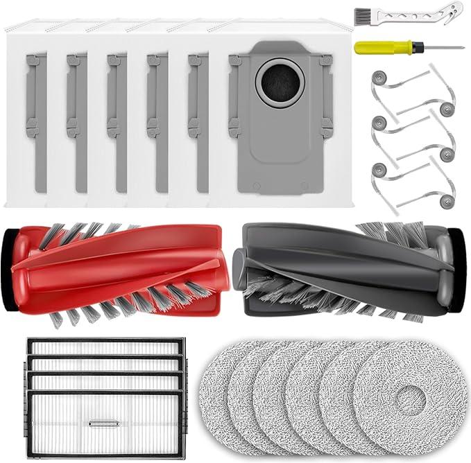 25 Pcs Saros 10R Accessories Kit Compatible with Roborock Saros 10R / Saros 20 / Qrevo CurvX Robot Vacuum,6 Activated Carbon Dust Bags,1 Set Main Brush, 4 HEPA Filters, 6 Mop Pads, 6 Side Brushes