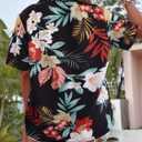 Hawaiian Shirts for Women Soft Cool Summer Hawaiian Shirt Floral Tropic Print Tees V Neck Button Up Short Sleeve Top (Black, L)