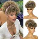 Afro Puff Drawstring Ponytail with Bangs,Short Blonde Kinky Curly Synthetic Blonde Pony Tails Hair Extensions Drawstring Ponytail for Black Women Hair Bun Fluffy Updo for Daily and Party Use 1B/27