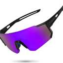STORYCOAST Polarized Sports Sunglasses for Men Women,Driving Fishing Cycling Mountain Bike Sunglasses UV400 Protection (1-(a)black Frame-purple Mirror Lens)