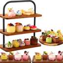 4 Pack Acacia Wood Cake Stand Set 3 Tier Wooden Cupcake Stand Round Cake Trays Rectangular Dessert Display Plate Charcuterie Board Wooden Coasters for Baby Shower Wedding Snack Tea Party