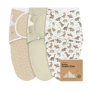 3-Pack Organic Baby Swaddle Sleep Sacks - Swaddles for Newborns, Infant 0-3 Months, Baby Girls, Boys, Soft & Snug Newborn Sleep Sack, Nursery Swaddling Blankets (Dino Ridge)