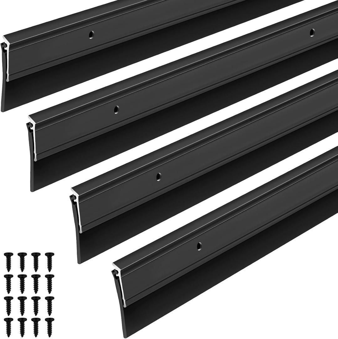 FoldTier 4 Pcs All-Season Door Sweep for Bottom of Door Exterior and Interior, Aluminum Alloy and Rubber, Commercial Weather Stripping Draft Stopper for Threshold Seal (1-3/4 x 36 Inch,Black)