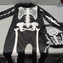 qqpouc Halloween skeleton costume kids,glow in the dark skeleton costume on both sides Skuller candy bag for boys and grils Small