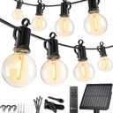 Brightown Solar String Lights Outdoor Waterproof with Remote Cable Ties and Hooks, 38FT Patio Lights with 15 LED Shatterproof Bulbs, 3 Light Modes, Dimmable Hanging Lights for Backyard Party Decor