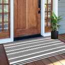 OJIA Black and White Outdoor Rug 2'x4.3', Machine Washable Front Door Mats Outdoor Cotton Woven Outdoor Doormat Front Porch Rug Indoor Door Mat Entryway Striped Rugs for Farmhouse/Kitchen/Entrance