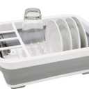 Kitchen Details Collapsible Dish Drying Rack | Space Saver | Aerated Bases Drain Holes | Plates, Bowls, Utensils Compartments | Countertop and Sink Storage | White/Grey