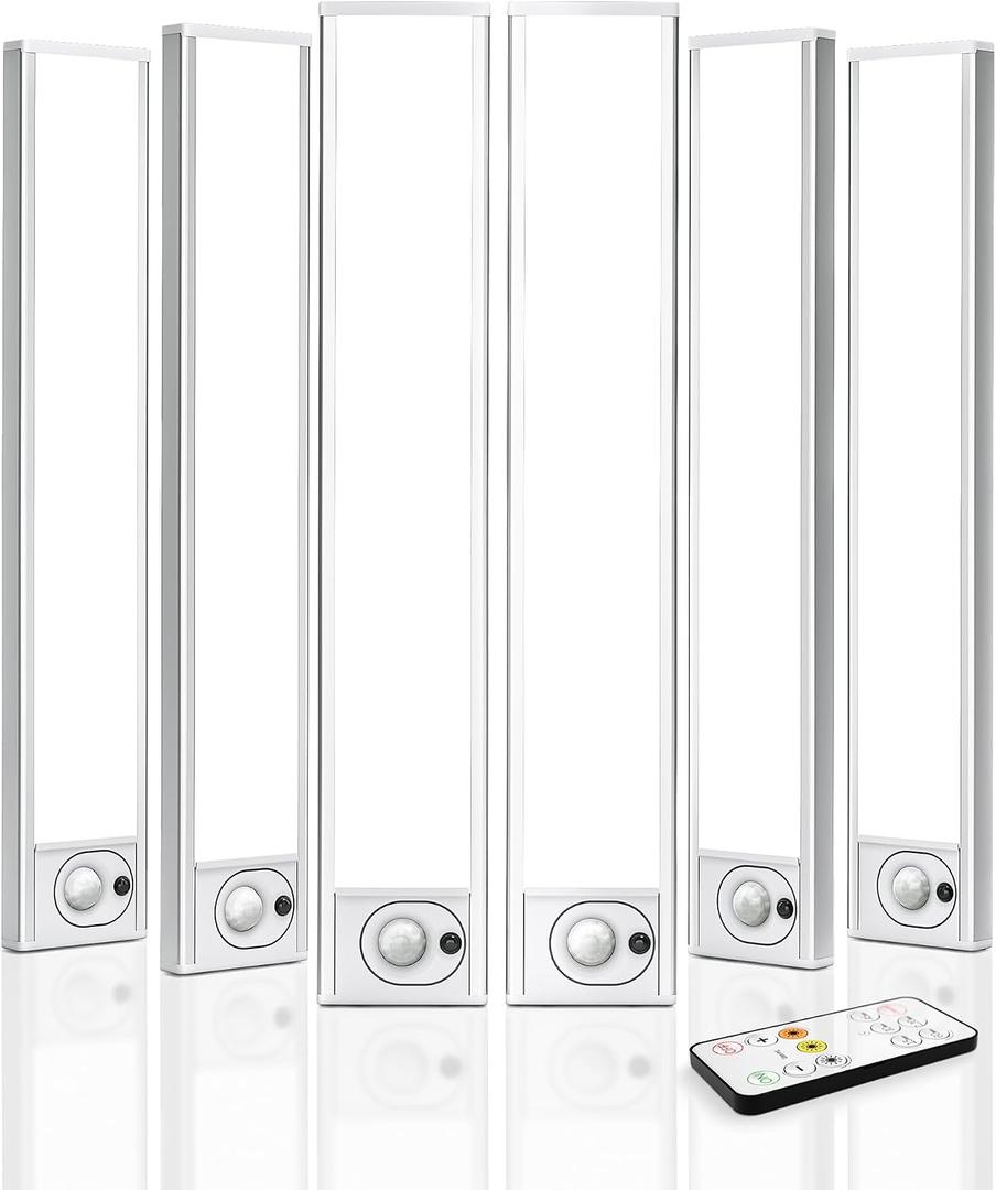 6Pack 12inch Under Cabinet Lighting, Rechargeable Motion Sensor Light Wireless Indoor, Dimmable 3 Color Temps Closet Lights with Remote, Indoor Under Counter LED Lights for Kitchen, Stairs