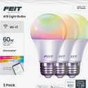 Feit Electric OM60/RGBW/CA/AG/3 60 Watt Equivalent WiFi Color Changing and Tunable White, Dimmable, No Hub Required, Alexa or Google Assistant A19 LED Smart Light Bulb, 3-Pack, Rgbw Multicolor, 60W