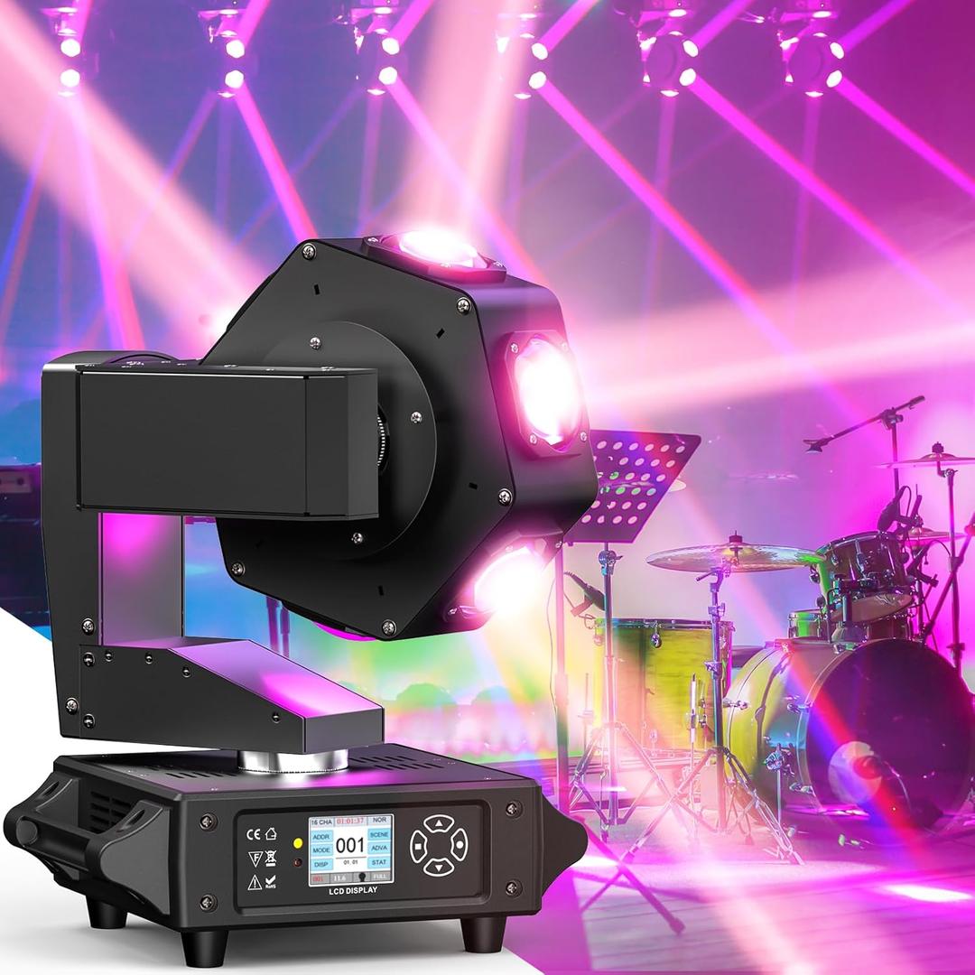Moving Head Light XYZ Three-Axis Linkage 6 x 40W RGBW Stage Lighting DJ Lights Beam Spotlight 14/16 CH Wash Light with DMX and Sound Activated for Church Wedding Parties Live Show Bar