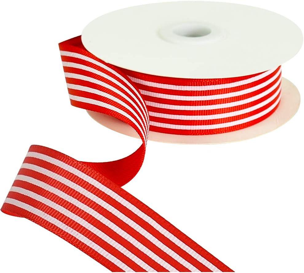 TONIFUL Red White Striped Ribbon 1 Inch 25 Yards Grosgrain Ribbon for Gift Wrapping Valentines Decoration DIY Floral Bouquet Hair Bows Accessories Crafts Wedding Christmas Birthday Party Decor
