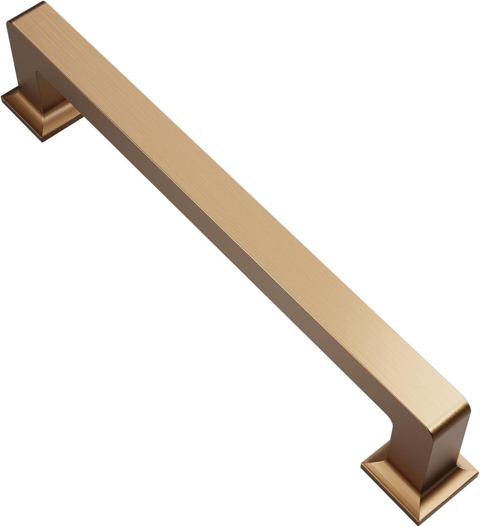 Alzassbg 10 Pack Champagne Bronze Cabinet Pulls, 5 Inch(128mm) Hole Centers Cabinet Handles Square Kitchen Hardware for Cabinets AL3046TGP