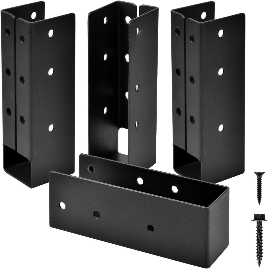 4 Pcs Upgraded Concealed Beam Hangers, 2"x6" Outdoor Concealed Flange, Q235B Steel Frame Bracket, Railing Bracket for Beam, Swing, Handrail, Fence 2"x6" (Black)
