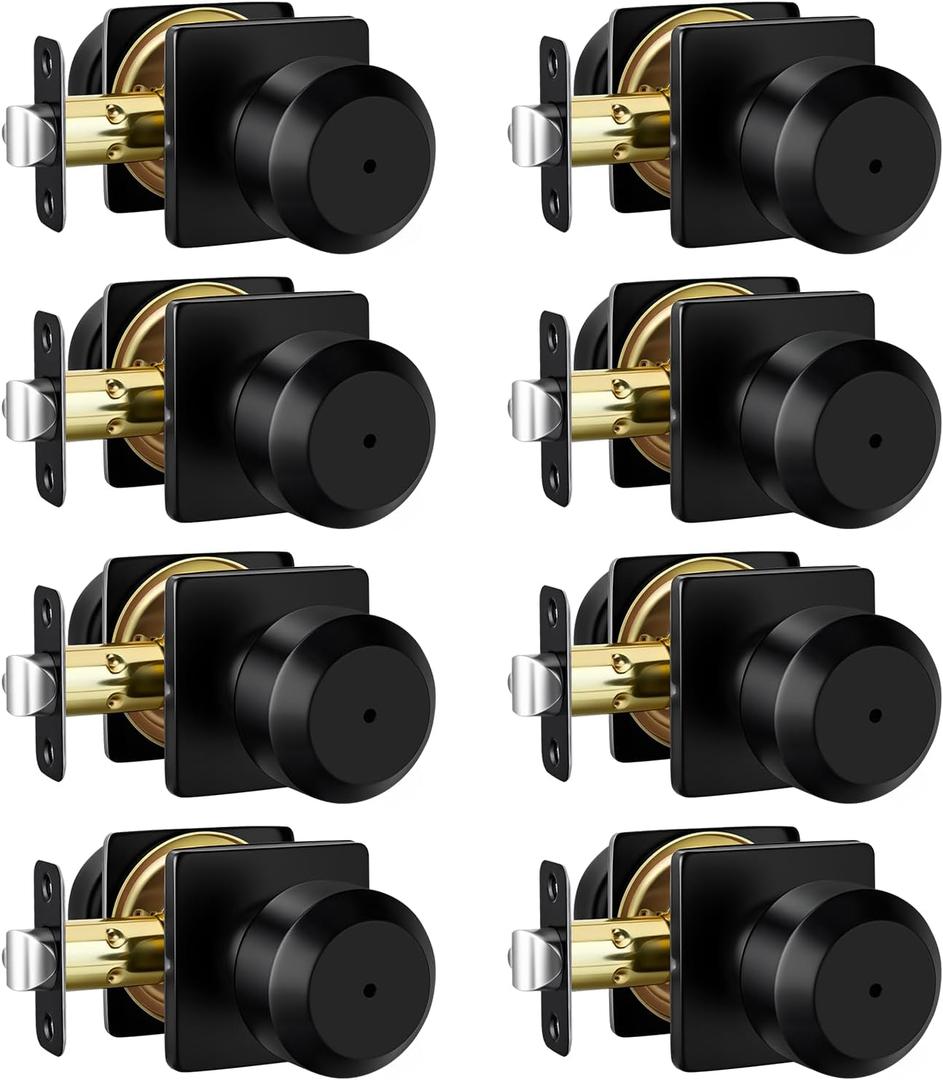 Goldenwarm Matte Black Door Knobs Interior, Bedroom Door Knob Bathroom, Interior Door Knobs Privacy Modern Door Knob 8 Pack