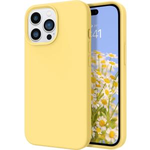 DOMAVER for iPhone 14 Pro Case Liquid Silicone Soft Gel Rubber Microfiber Lining Cushion Cover Shockproof Protective Phone Cases Compatible with iPhone 14 Pro(6.1 inch)-Yellow