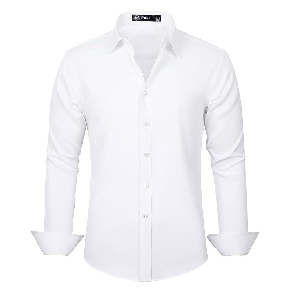 Mens Non Iron Button Down Shirt Long Sleeve Slim Fit White Wrinkle Free Basic Business Casual Shirts M