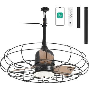 Orison Outdoor Ceiling Fans with Light, 28'' Wet Rated Outdoor Hanging Fan for Gazebo, Plug in Caged Lighting for Pergola Canopy, Hanging with Hook, 3 Color LED Light, Waterproof (28IN)