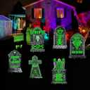 6 Pack Light Up Halloween Tombstones Decoration, 16.5"x11" Spooky Graveyard Decor for Outdoor Yard Parties, Waterproof Plastic Grave Markers with 12 Stakes for Cemetery Lawn Displays
