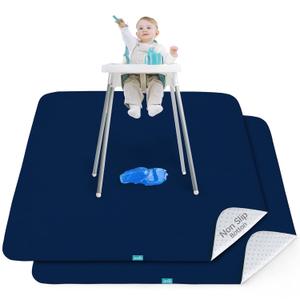 Splat Mat 2 Pack for Under High Chair & Arts & Crafts & Eating Mess, Waterproof 42''46'' Baby Playtime Anti-Slip High Chair Mat for Floor or Table, Reusable & Portable Splash Mat for Under High Chair (Navy Blue)