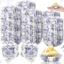 Tanlade 350 Pcs Square Mini Cupcake Liners Disposable Brownie Baking Pan Liners 1.77 Inch Paper Baking Cup for Cup and Cupcakes Party Supplies for Weddings Birthdays Bridal Showers(Blue Flower)