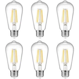 Ascher Vintage LED Edison Bulbs 6W, Equivalent 60W Incandescent, Non-Dimmable, Warm White 2700K, ST58 Antique LED Filament Bulbs with 80+ CRI, E26 Medium Base, Clear Glass, 5-Packs 
