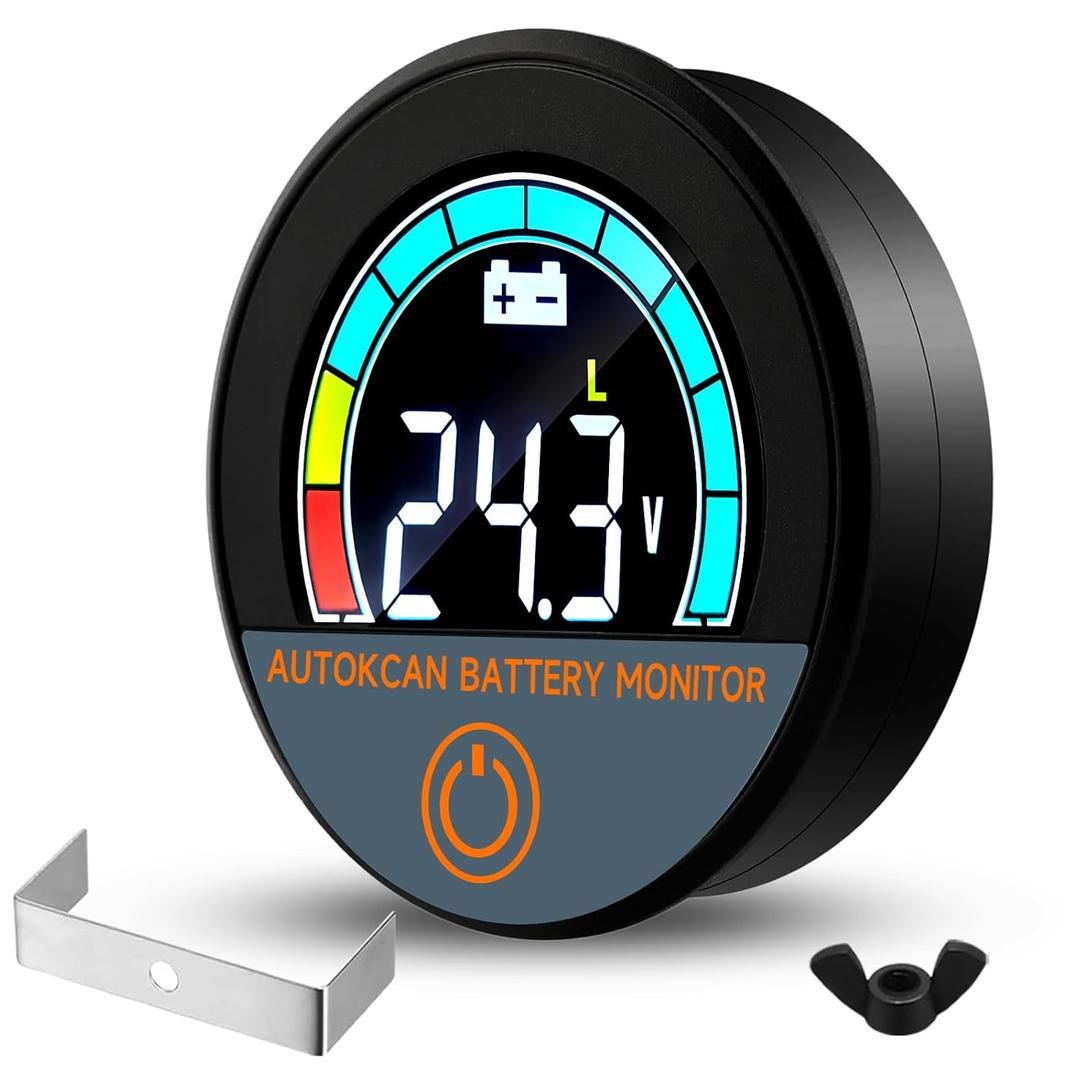 Battery Monitor Voltage Meter DC 12V 24V 48V 60V 72V 84V Waterproof Digital Indicator Round Golf Cart Battery Meter Embedded LCD Display Voltage Gauge for Golf Cart Motorcycle Car Truck (1)