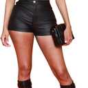 Womens Casual Faux Leather Shorts (Black, M)