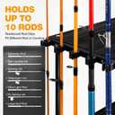 Ghosthorn Fishing Rod Holders for Garage Fishing Pole Rack Hold up to 10 Rods Fishing Pole Holders Wooden Organizer Fishing Rod Rack Car Fishing Gear Storage Equipment (Black, 4 Tier)