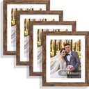10x12 Picture Frame Set of 4, Made of Real Glass and Rustic Brown Frame - Display Picture 8x10 with Mat or 10x12 Without Mat, 10 by 12 Photo for Wall Mounting