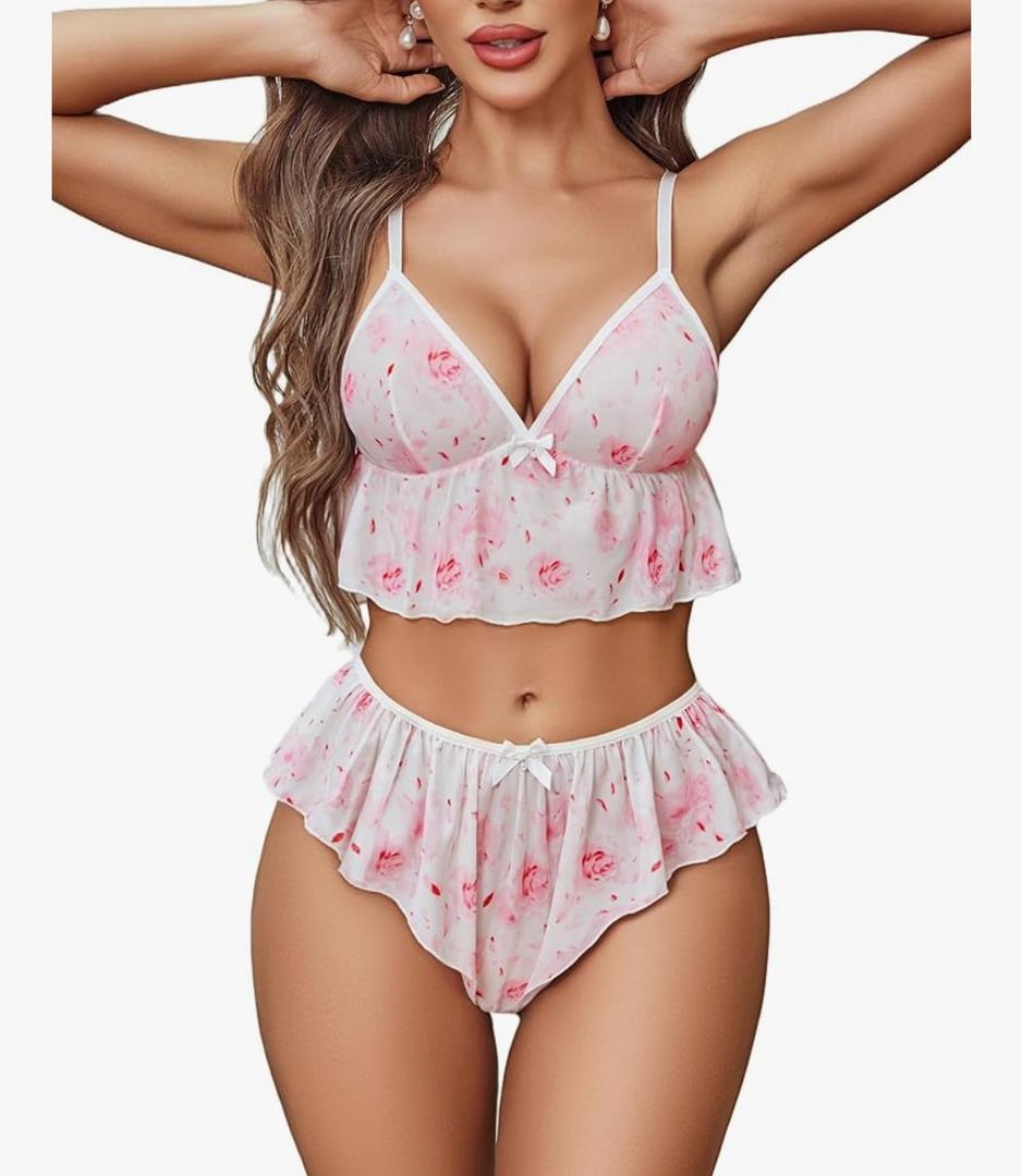 Avidlove Sexy Pajamas for Women Set Sheer Lingerie Set 2 Piece Mesh Cami Shorts Nightwear Size SMALL
